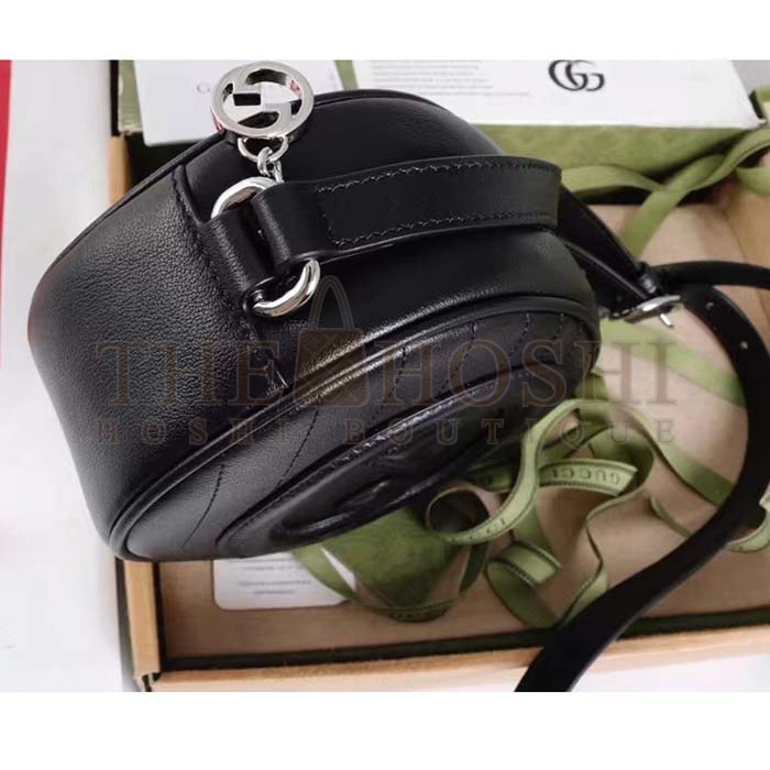 Gvc*1 Women GG Blondie Mini Shoulder Bag Black Leather Round Interlocking G Patch Master Quality