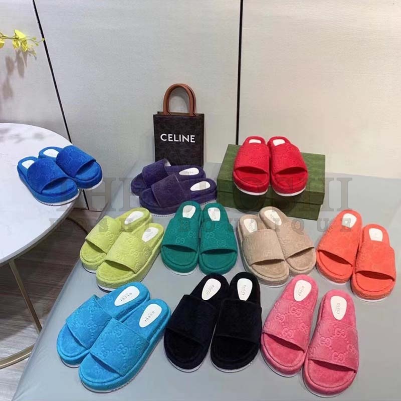 Gvc*1 Unisex G2 Platform Sandals Blue G2 Cotton Sponge Rubber Sole 3 Cm Heel Master Quality