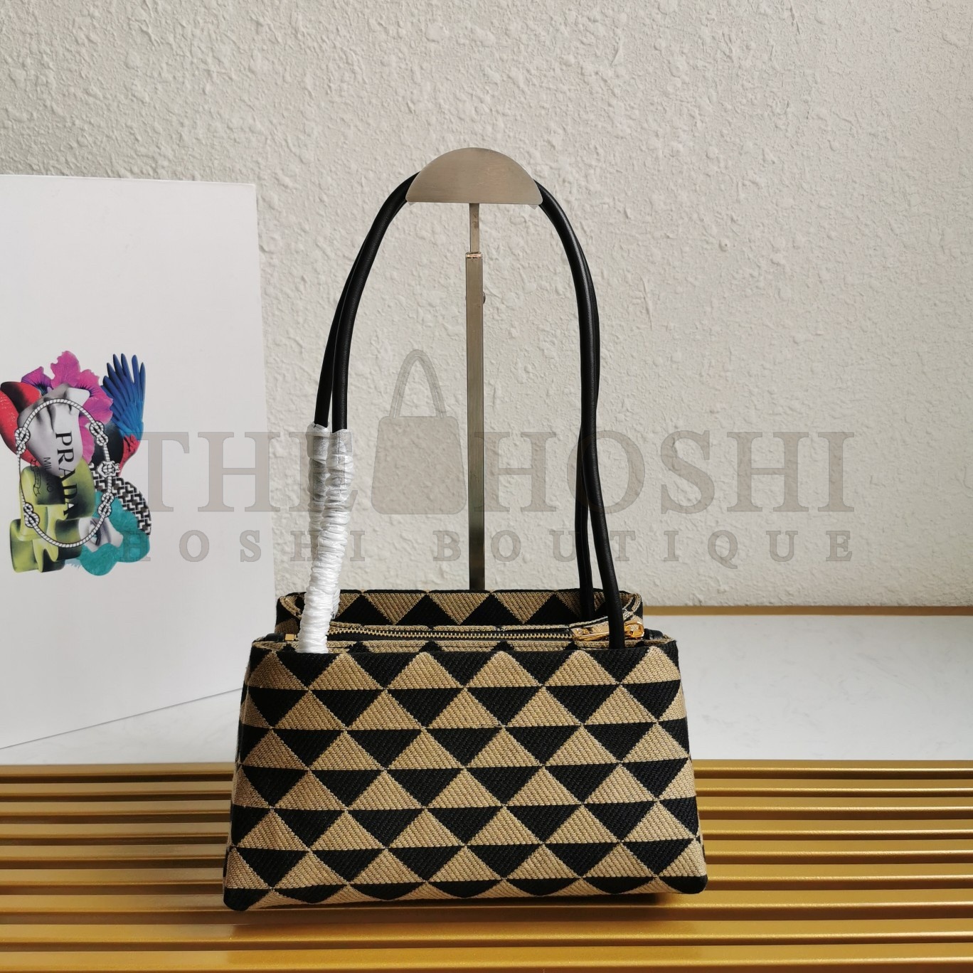 Pra*a S*pernova Small Shoulder Bag In Black/Beige Fabric Master Quality