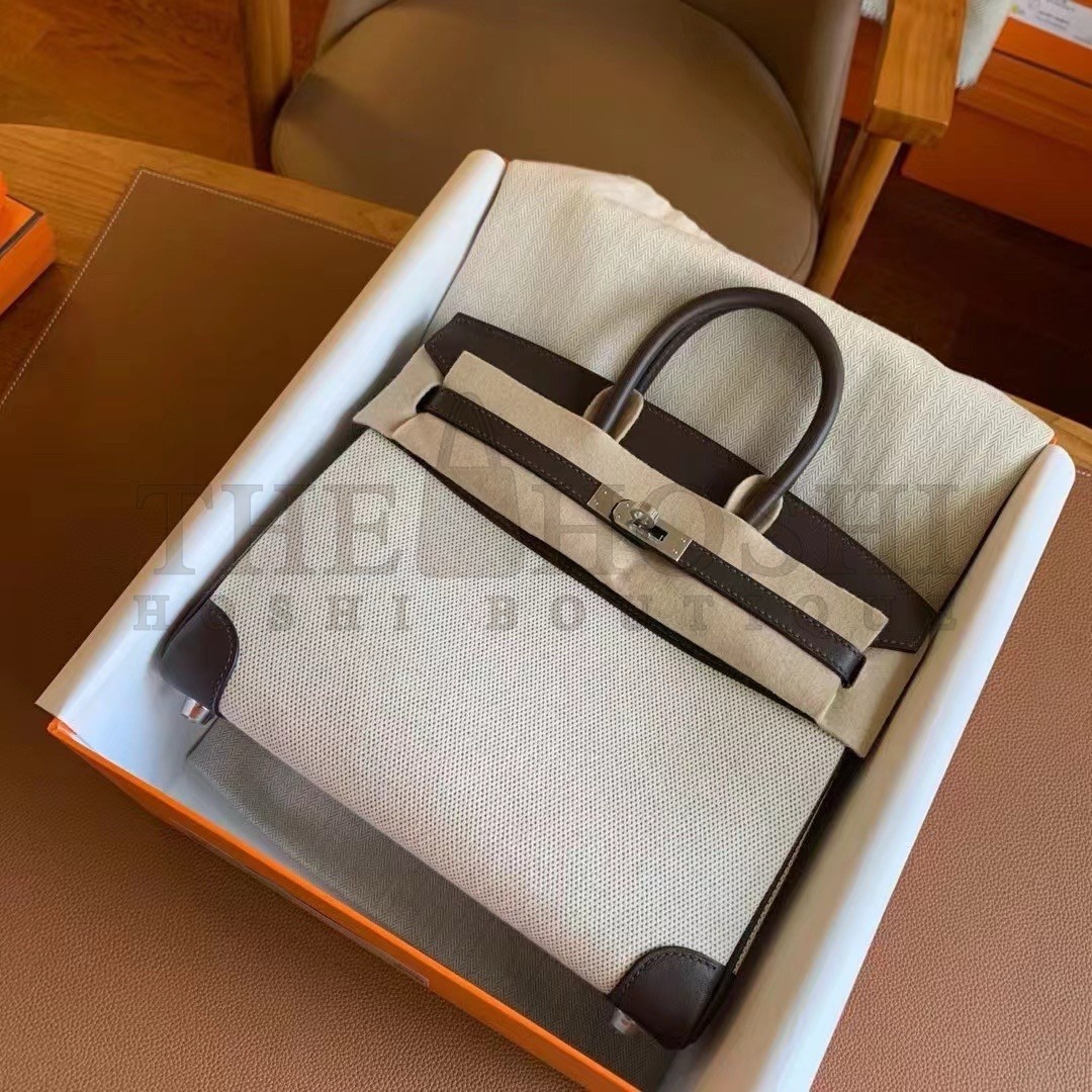 H**me5 Birkin 25 Handmade Bag In Toile & Chocolat Swift Leather Master Quality