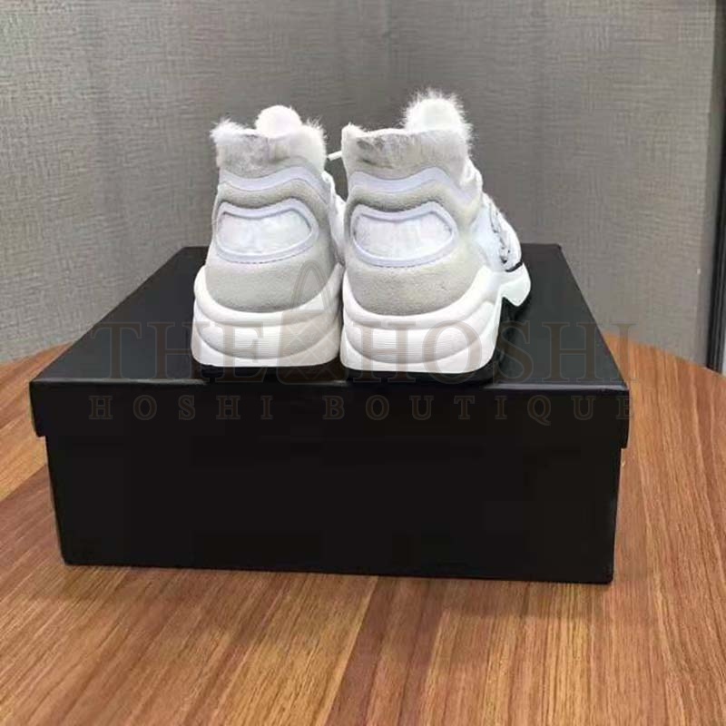 Ch**el Women Velvet Calfskin &amp; Mixed Fibers Sneakers-Grey Master Quality