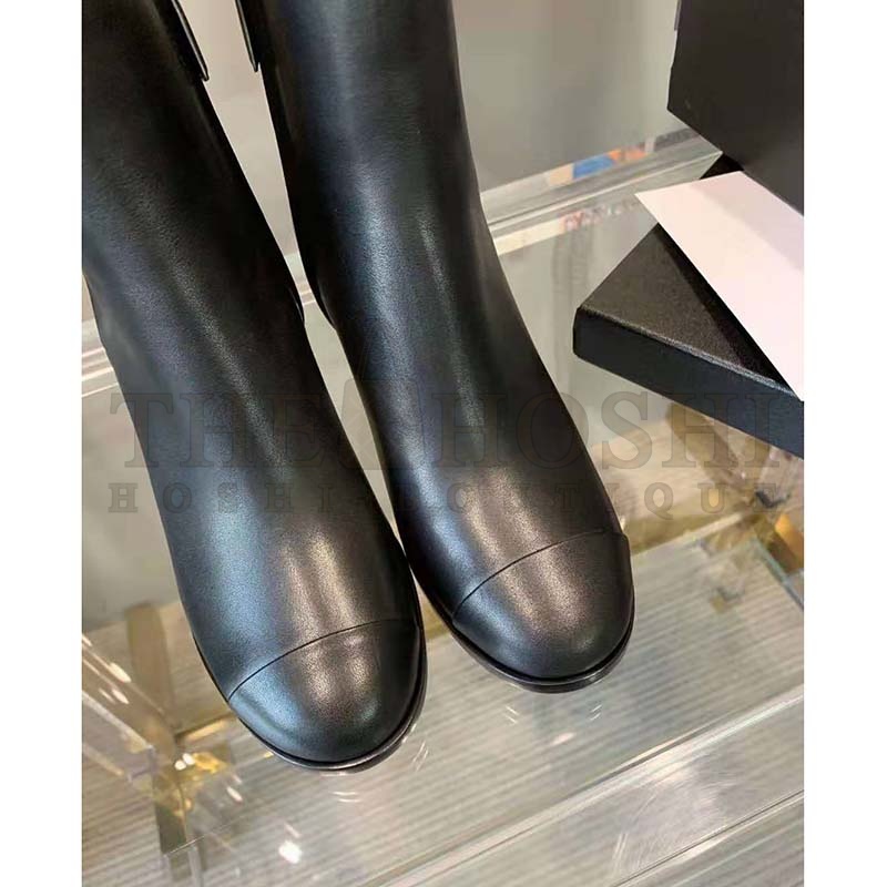 Ch**el Women Ankle Boots Calfskin Black 6.5 cm 2.6 in Heel Master Quality