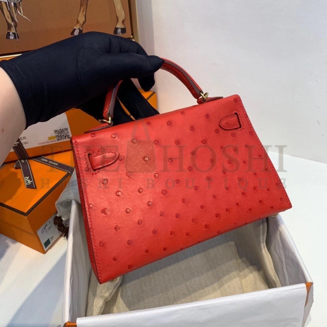 H**me5 Red Ostrich Kelly Mini II Handmade Bag Master Quality