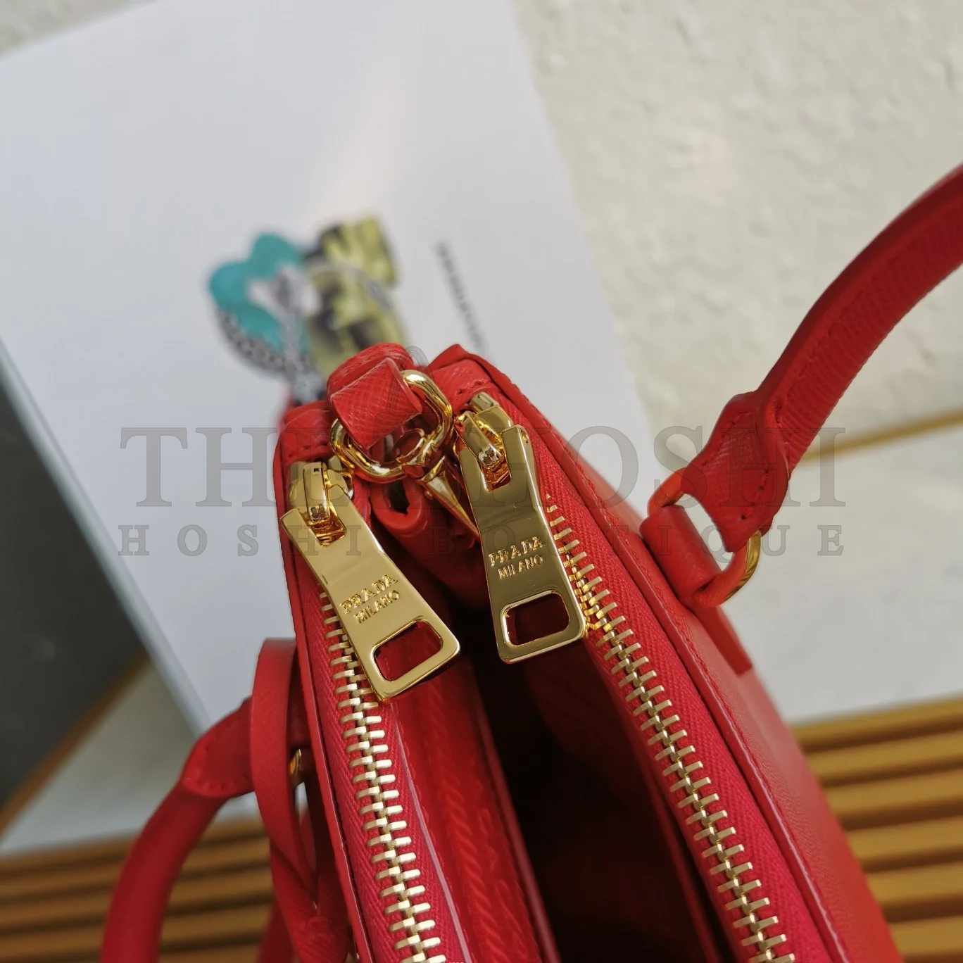 Pra*a Mini Galleria Bag In Red Saffiano Leather Master Quality