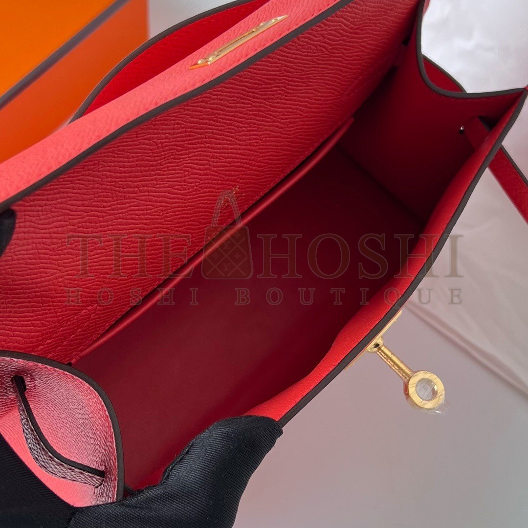 H**me5 Kelly Pochette Handmade Bag In Rouge Piment Epsom Calfskin Master Quality