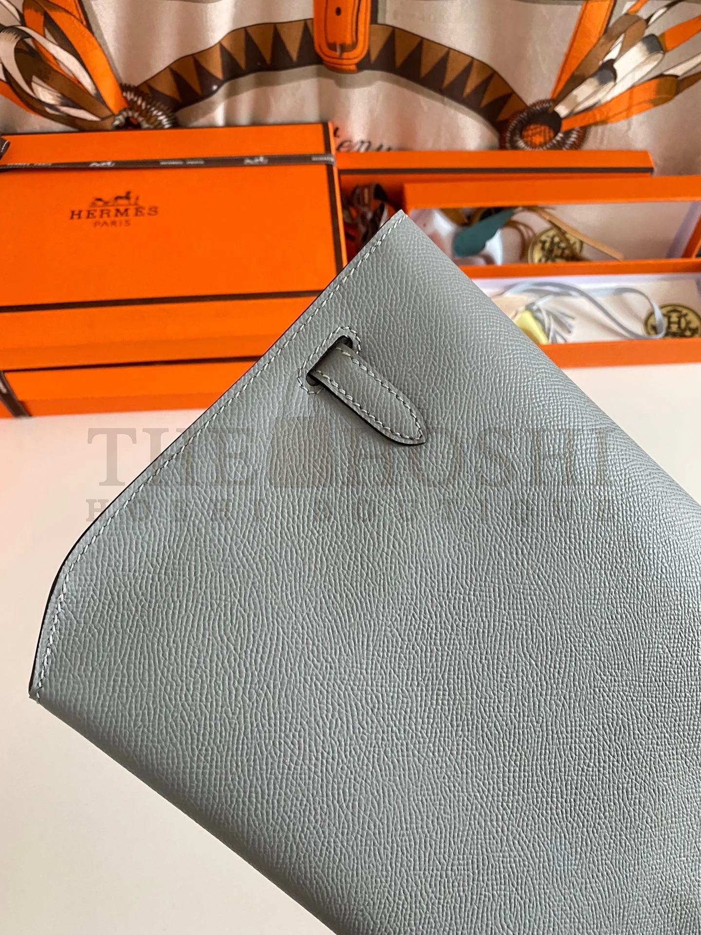 H**me5 Kelly Depeches 25 Pouch in Blue Lin Epsom Calfskin Master Quality