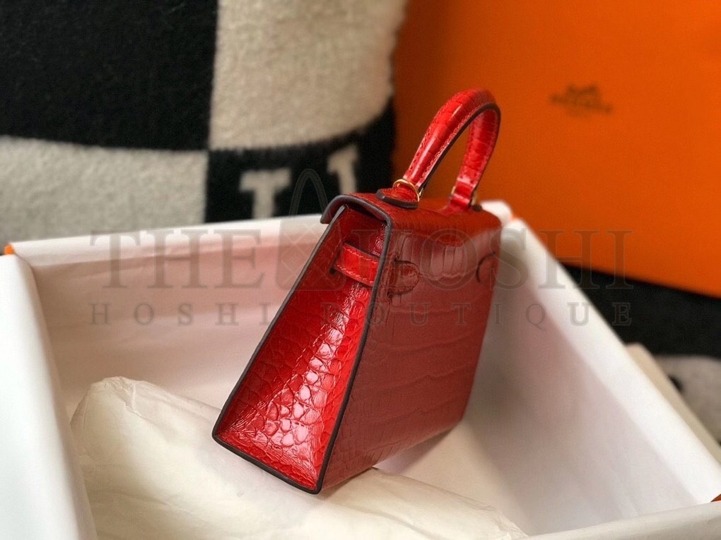 H**me5 Kelly Mini II Bag In Red Embossed Crocodile Calfskin Master Quality