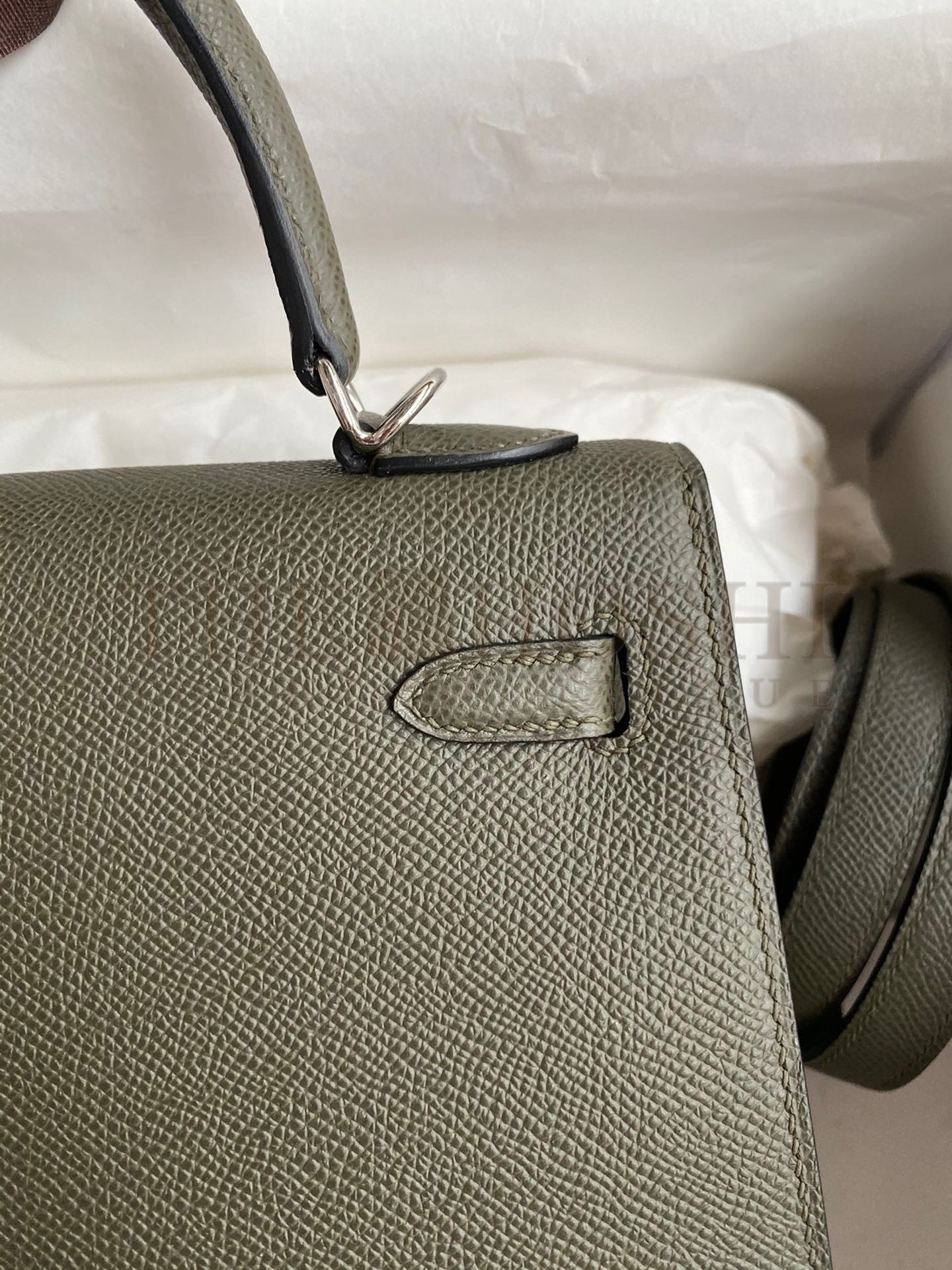 H**me5 Kelly Sellier 25 Handmade Bag In Vert De Gris Epsom Calfskin Master Quality