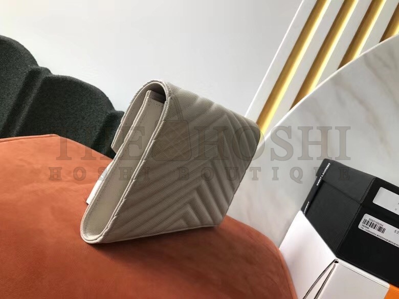 Sa1nt Lau*nt Monogram Clutch In White Grained Leather Master Quality