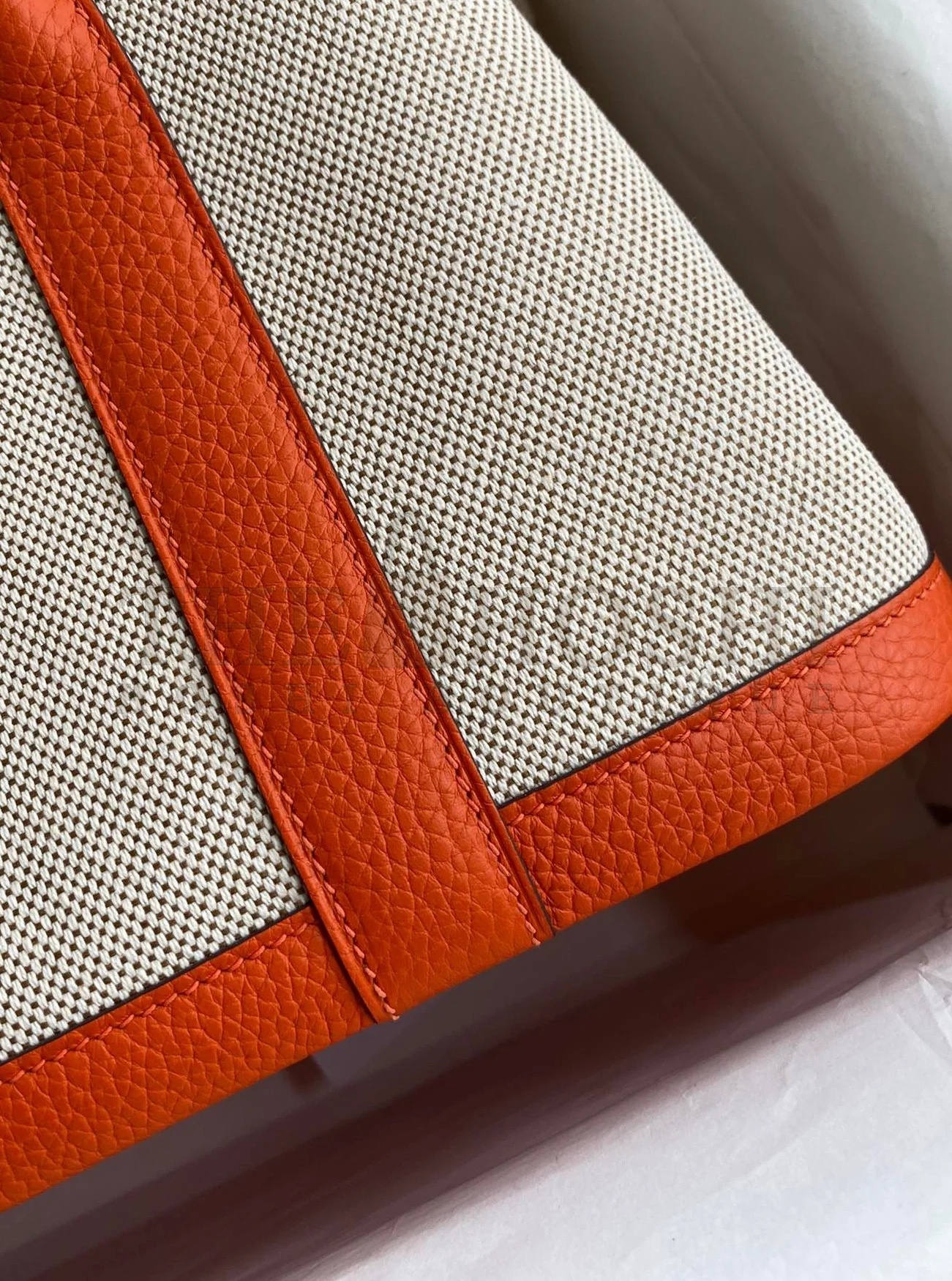 H**me5 Garden Party 30 Handmade Bag in Toile and Orange Leather Master Quality