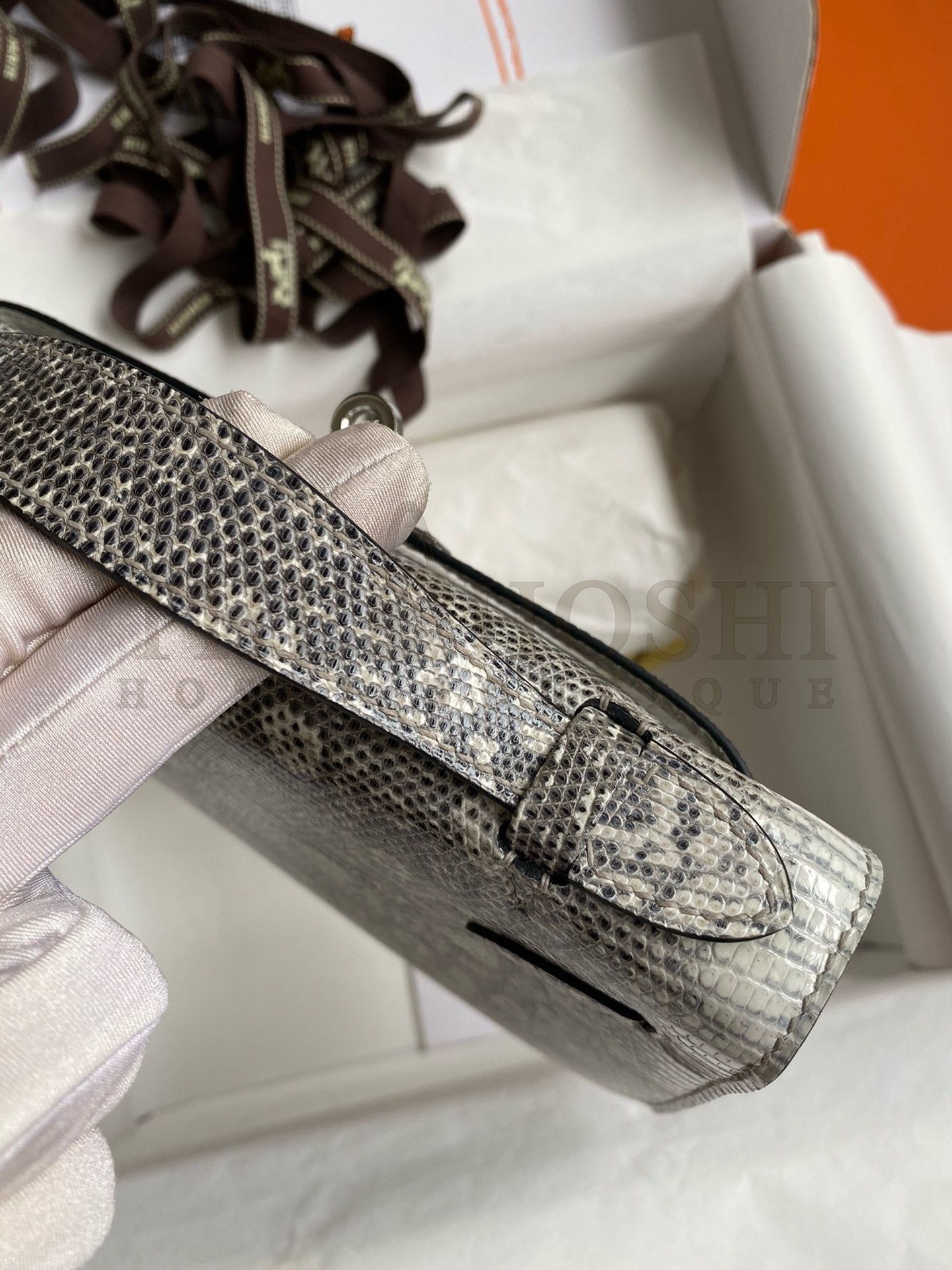 H**me5 Kelly Pochette Handmade Bag In Natural Lizard Skin Master Quality