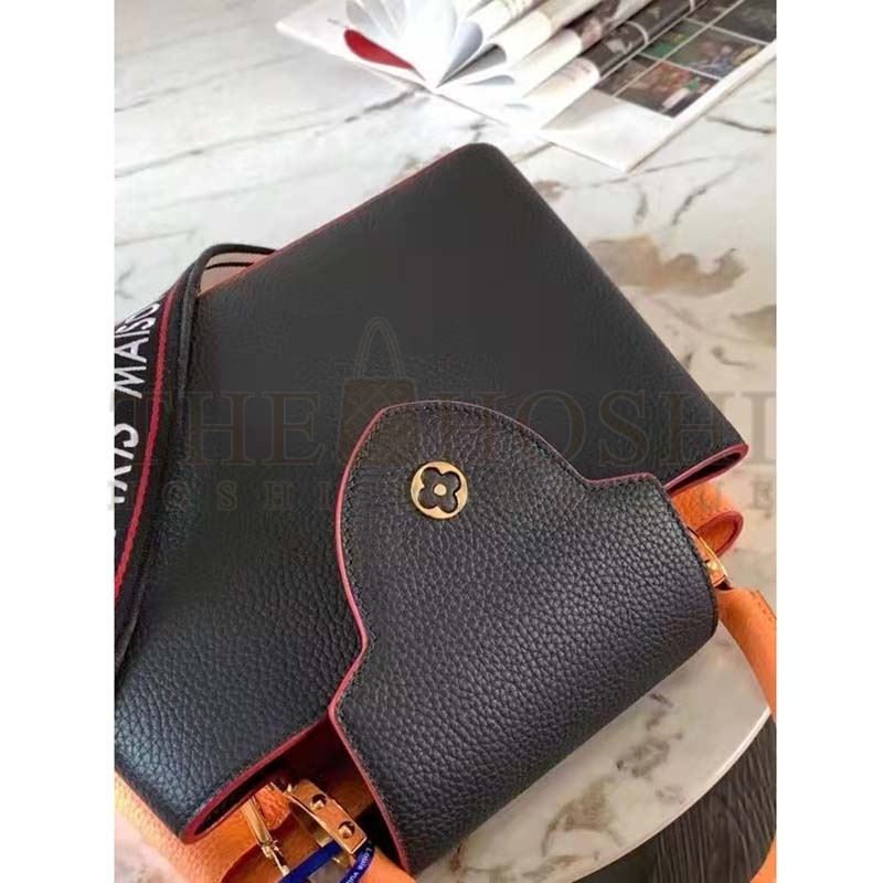 L0vis Vvtt0n LV Women Capucines MM Handbag Black Gold Arizona Taurillon Cowhide Master Quality