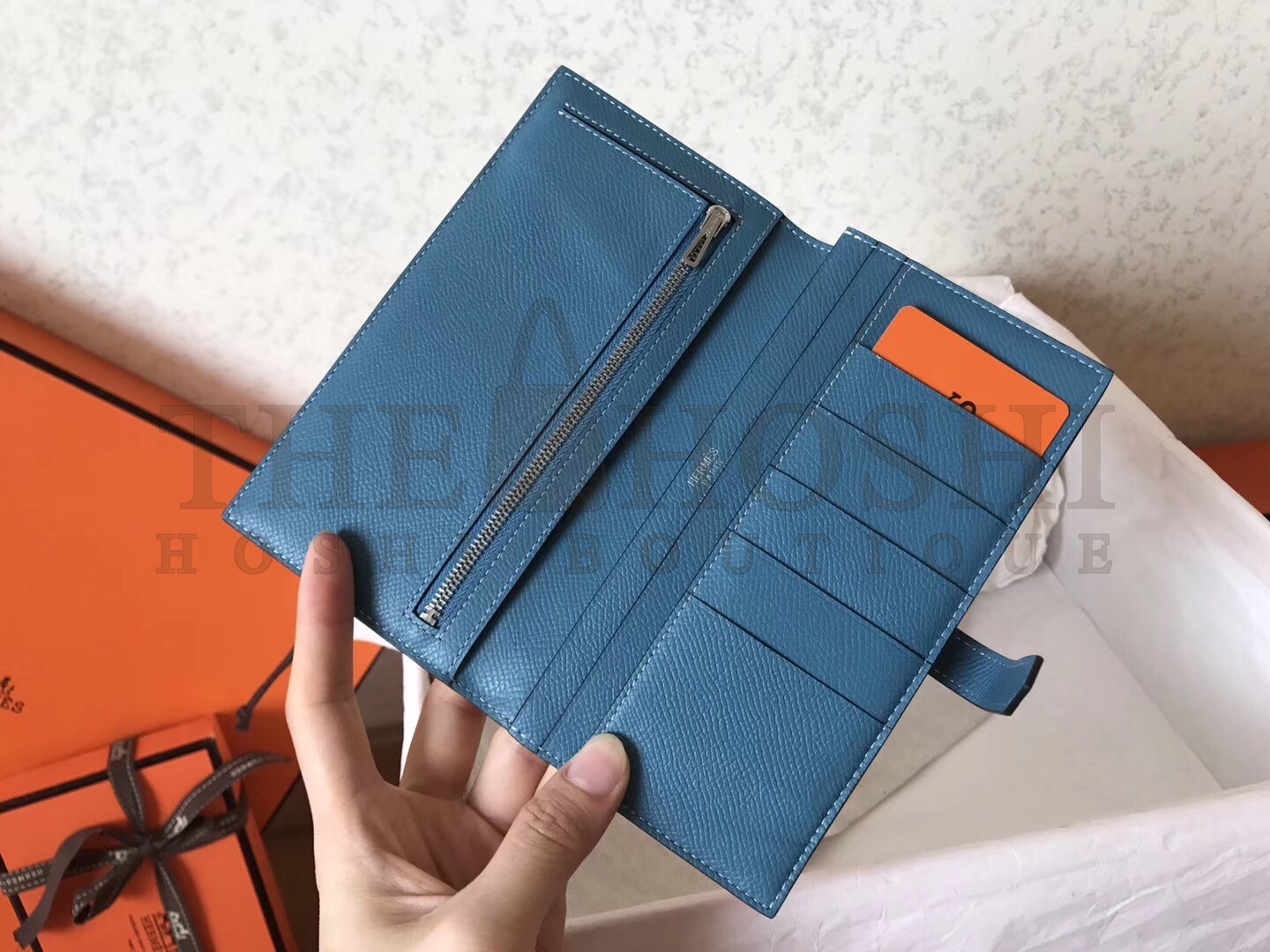 H**me5 Bi-Color Epsom Bearn Wallet Orange/Blue Jean Master Quality