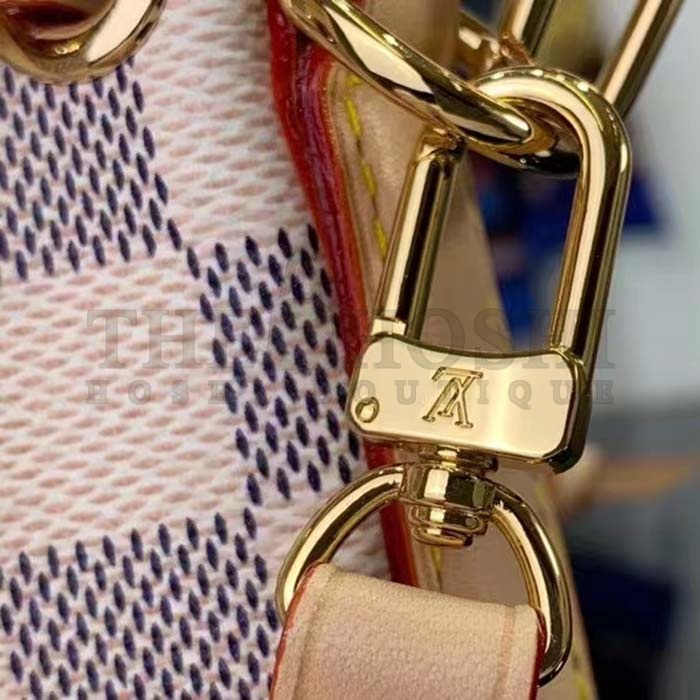 L0vis Vvtt0n LV Women Nano Noé Bucket Bag Dragon Fruit Pink Damier Azur Coated Canvas Master Quality