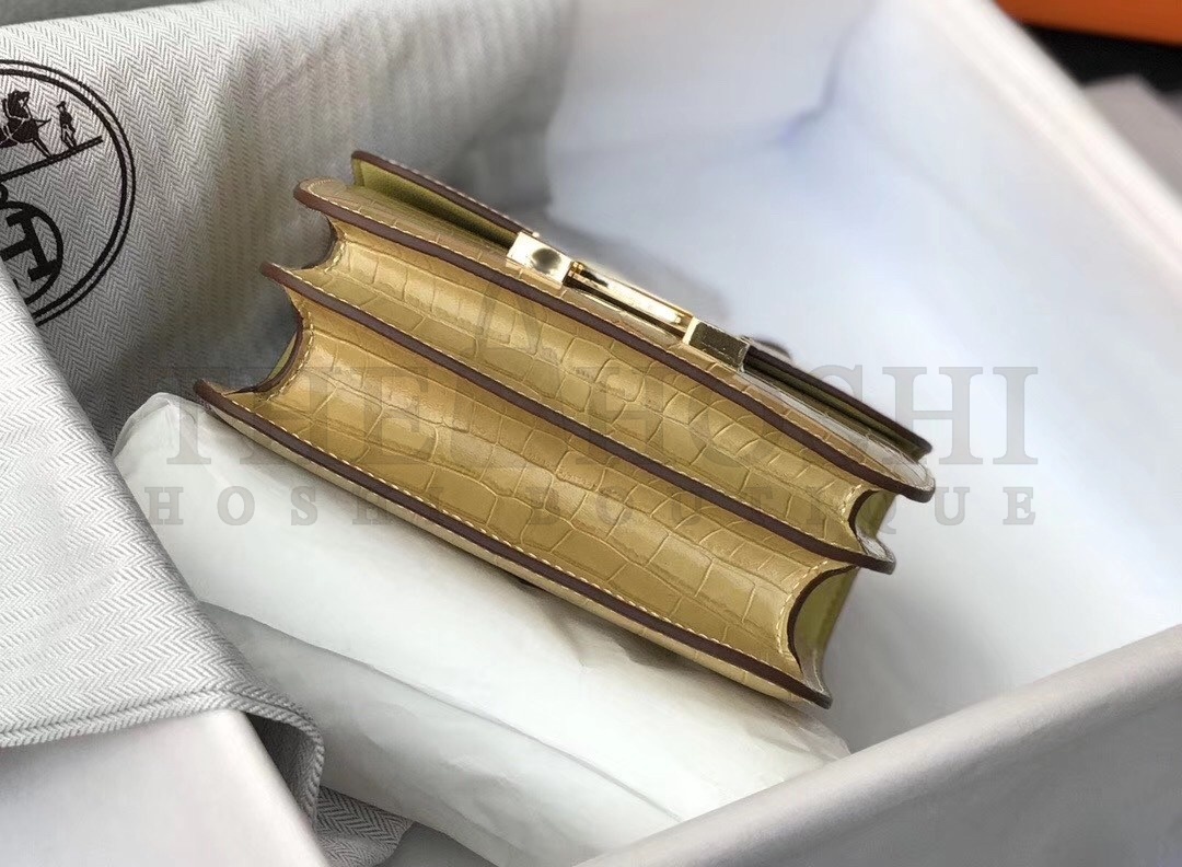 H**me5 Constance 18cm Bag In Jaune Poussin Embossed Crocodile Master Quality