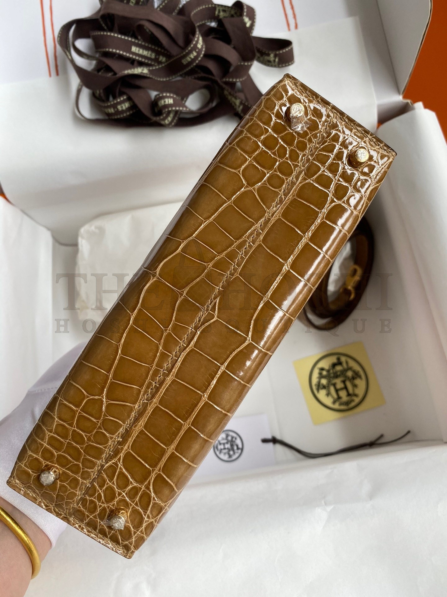 H**me5 Kelly Mini II Sellier Handmade Bag In Ficelle Shiny Alligator Leather Master Quality