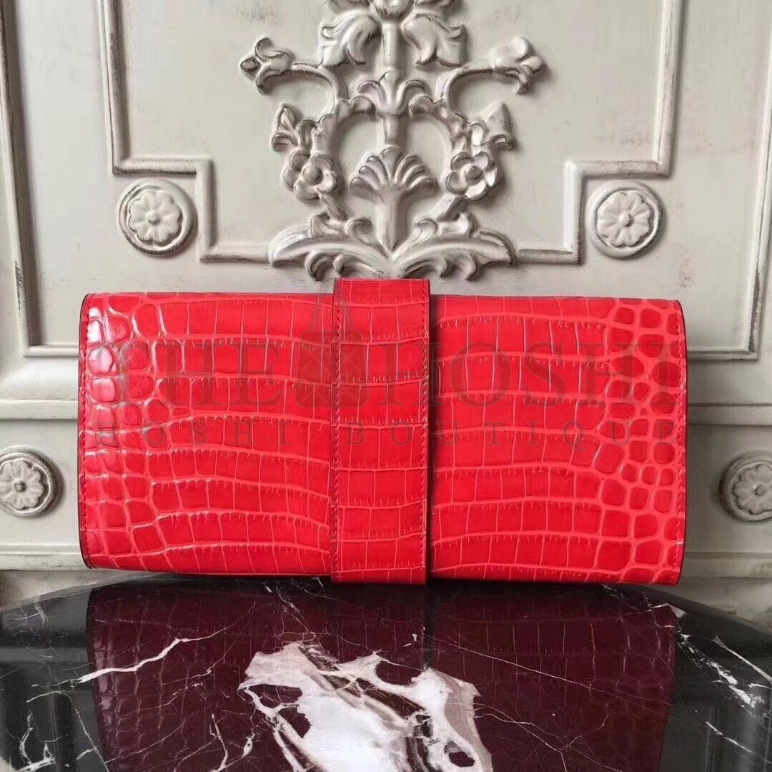 H**me5 Medor Clutch Bag In Cherry Crocodile Leather Master Quality