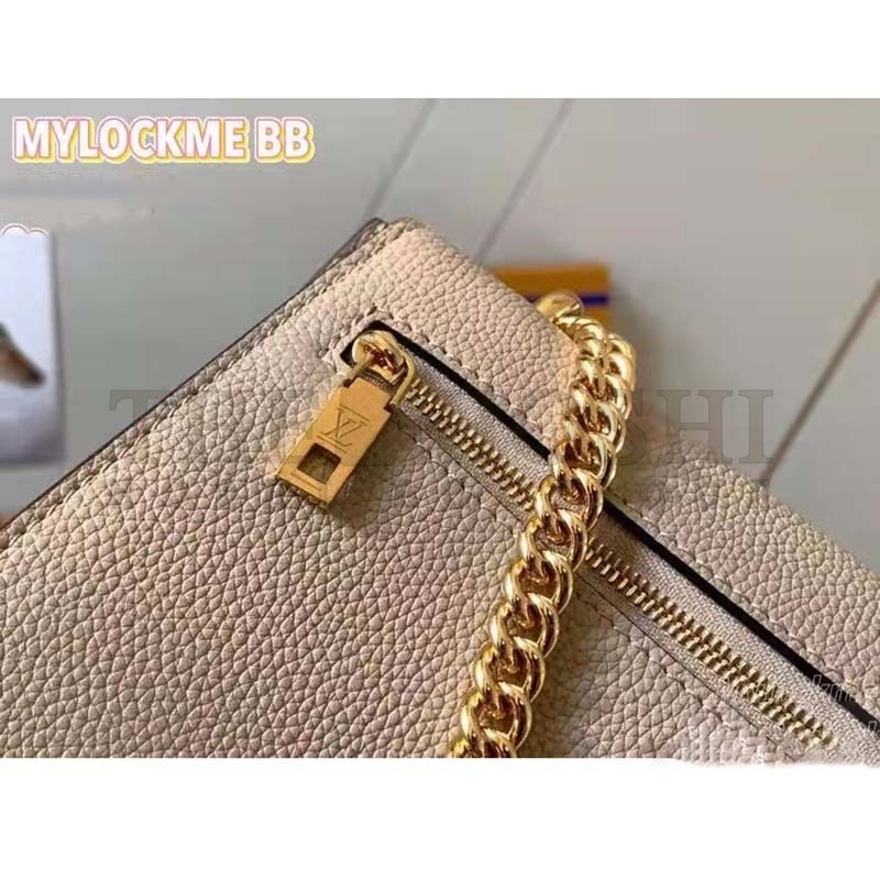 L0vis Vvtt0n LV Women Mylockme Chain Bag Beige Soft Grained Calfskin Turn Lock Master Quality