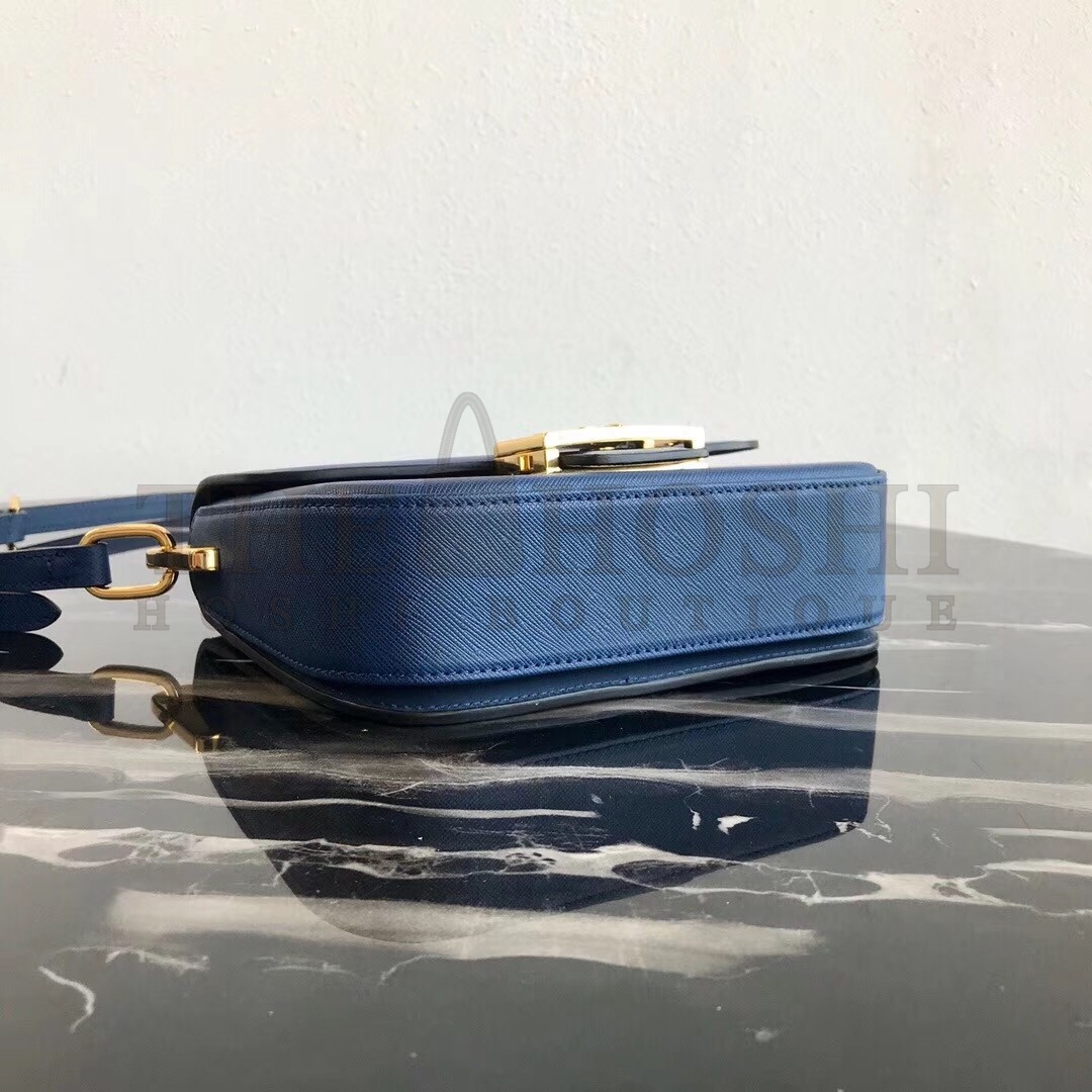 Pra*a Embleme Shoulder Bag In Blue Saffiano Leather Master Quality