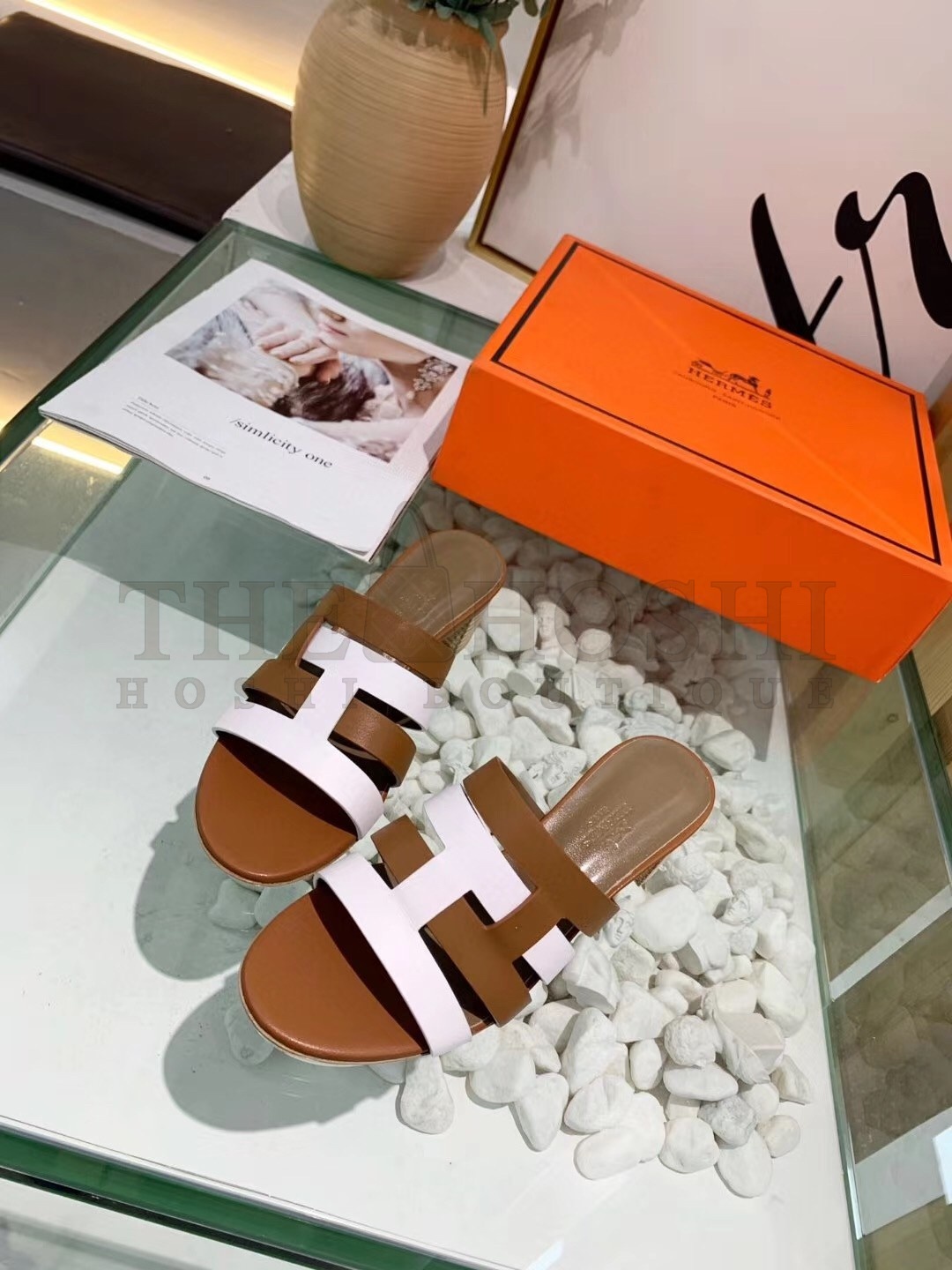 H**me5 Amica 5mm Sandals In Brown/White Calfskin Master Quality