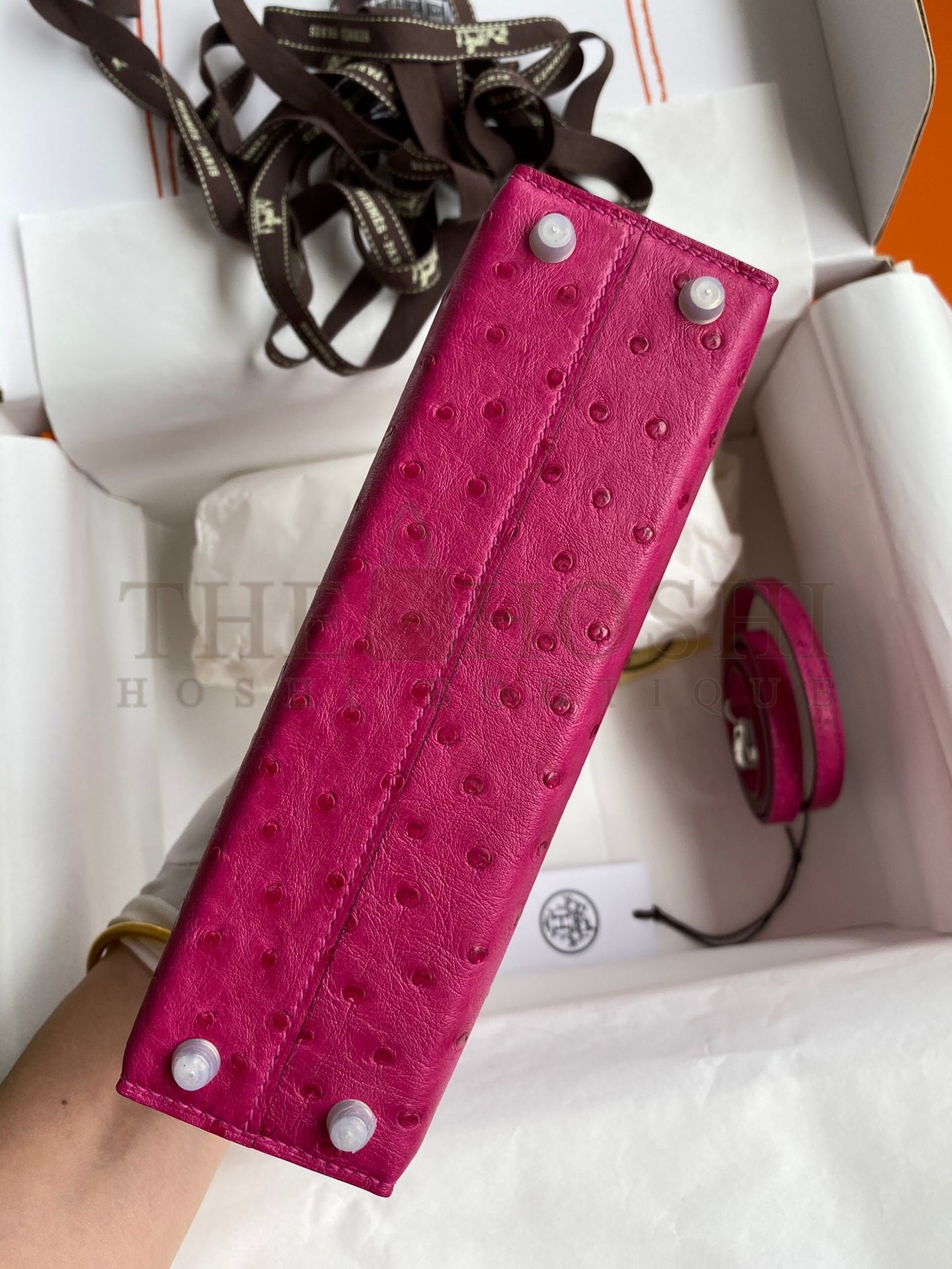 H**me5 Kelly Mini II Sellier Handmade Bag In Rose Red Ostrich Leather Master Quality