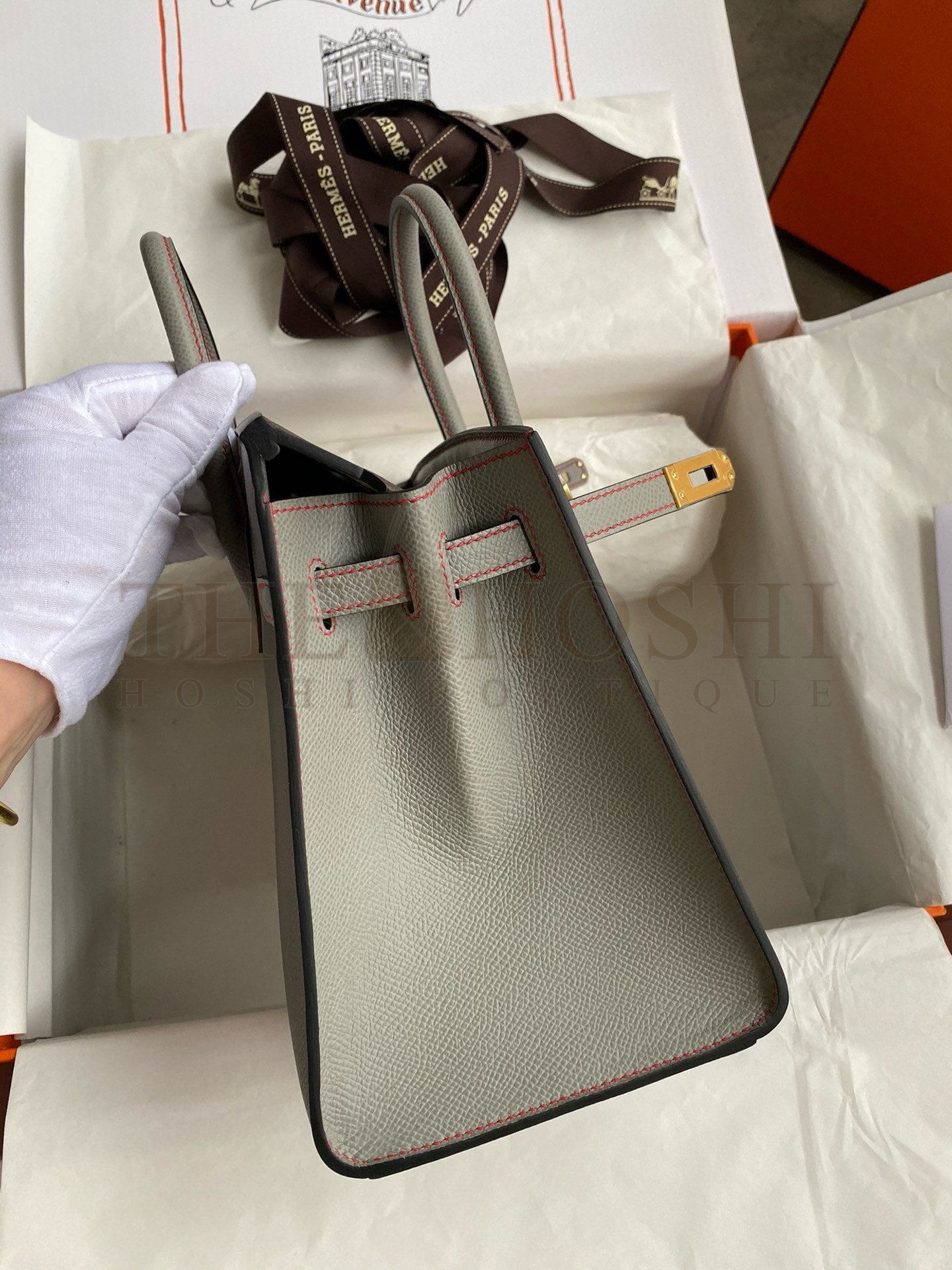 H**me5 HSS Birkin 25 Sellier Bag in Etain and Gris Mouette Epsom Calfskin Master Quality