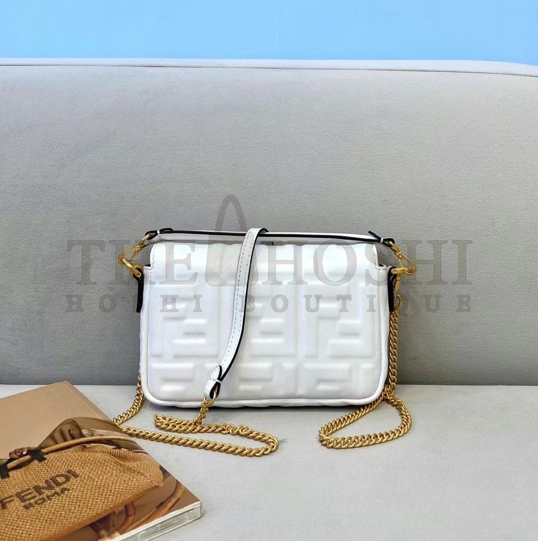 F**di Small Baguette Bag In White FF Nappa Leather Master Quality