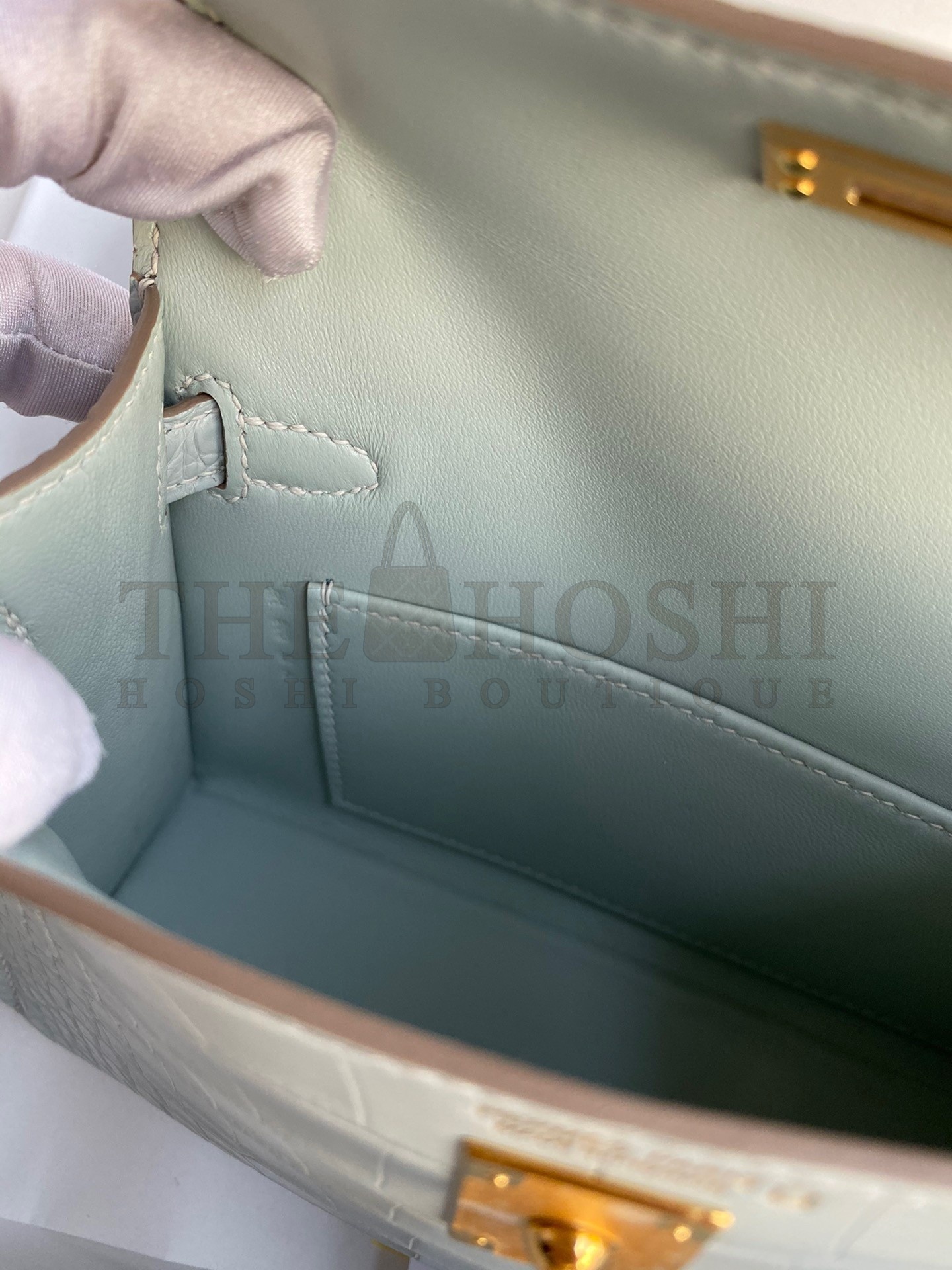 H**me5 Kelly Mini II Sellier Handmade Bag In Blue Glacier Matte Alligator Leather Master Quality