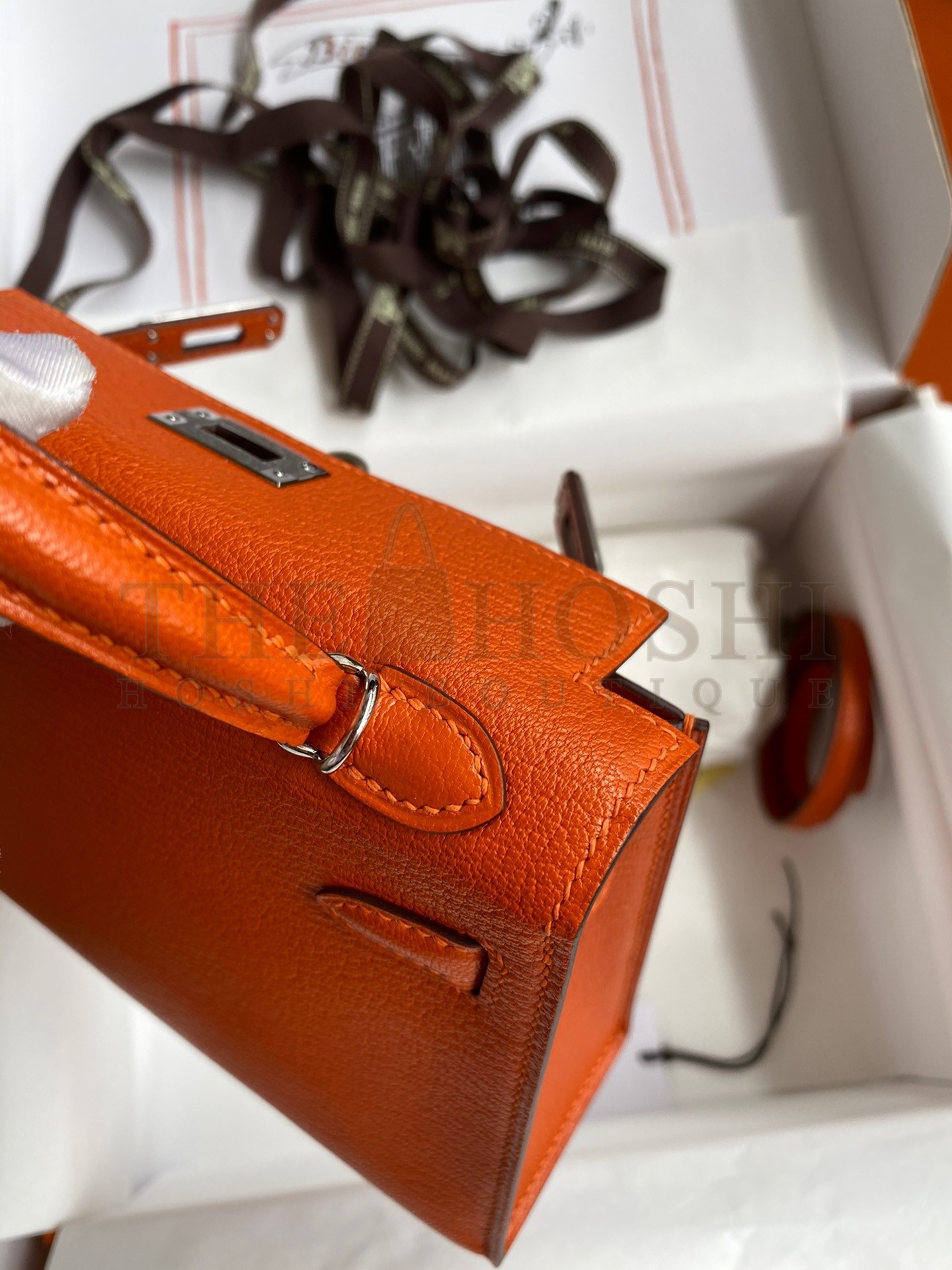H**me5 Kelly Mini II Sellier Handmade Bag In Orange Chevre Mysore Leather Master Quality