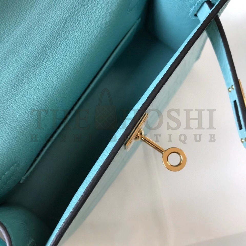 H**me5 Kelly Mini II Bag In Blue Atoll Crocodile Embossed Leather Master Quality