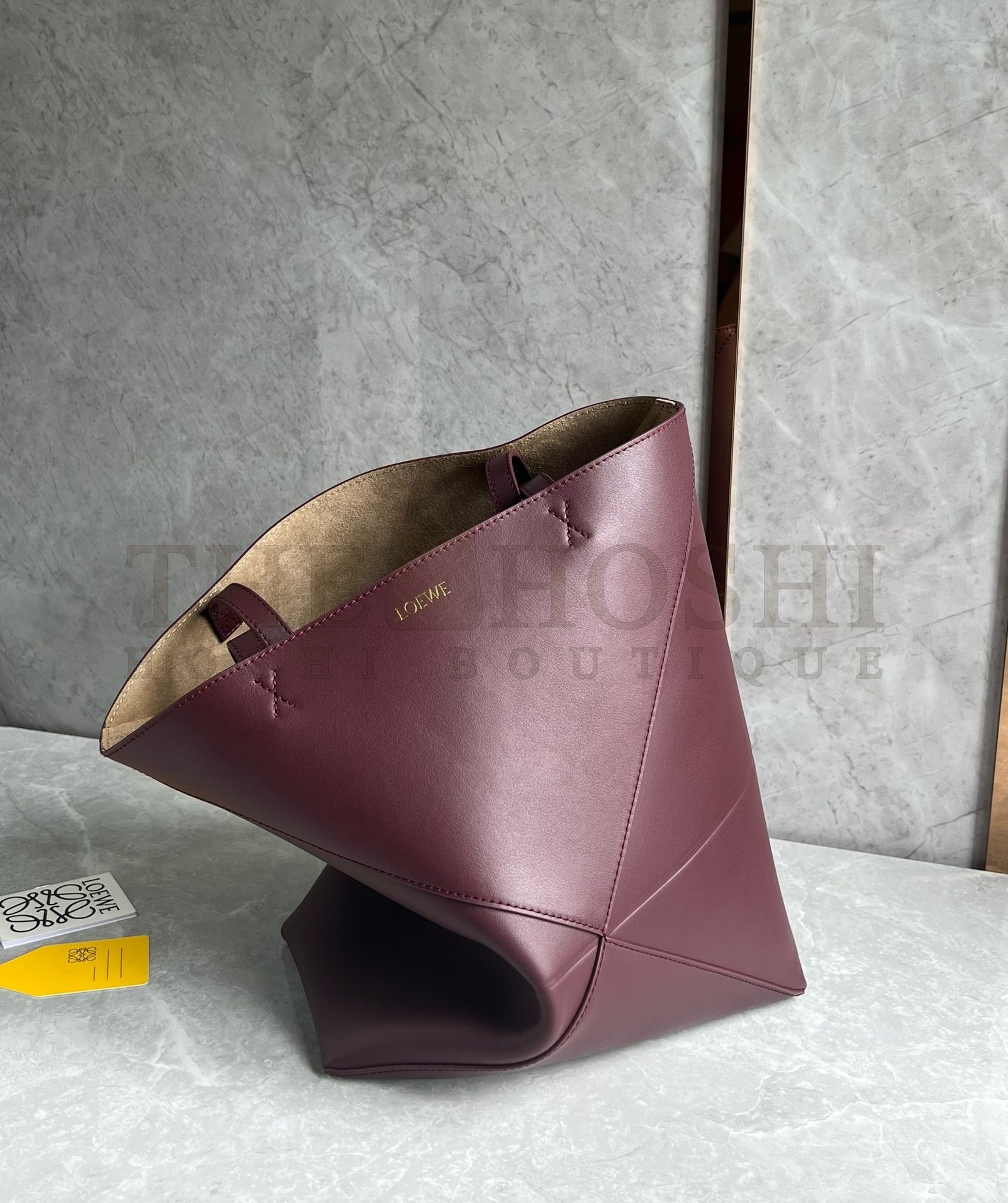 L0ew* Medium Puzzle Fold Tote Bag in Bordeaux Calfskin Master Quality
