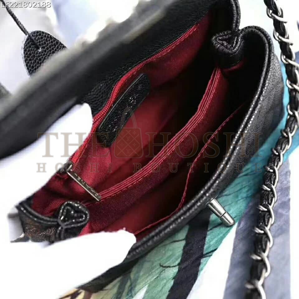 Ch**el Coco Caviar Lizard Quilted Mini Flap Bag with Top-Handle-Black Master Quality