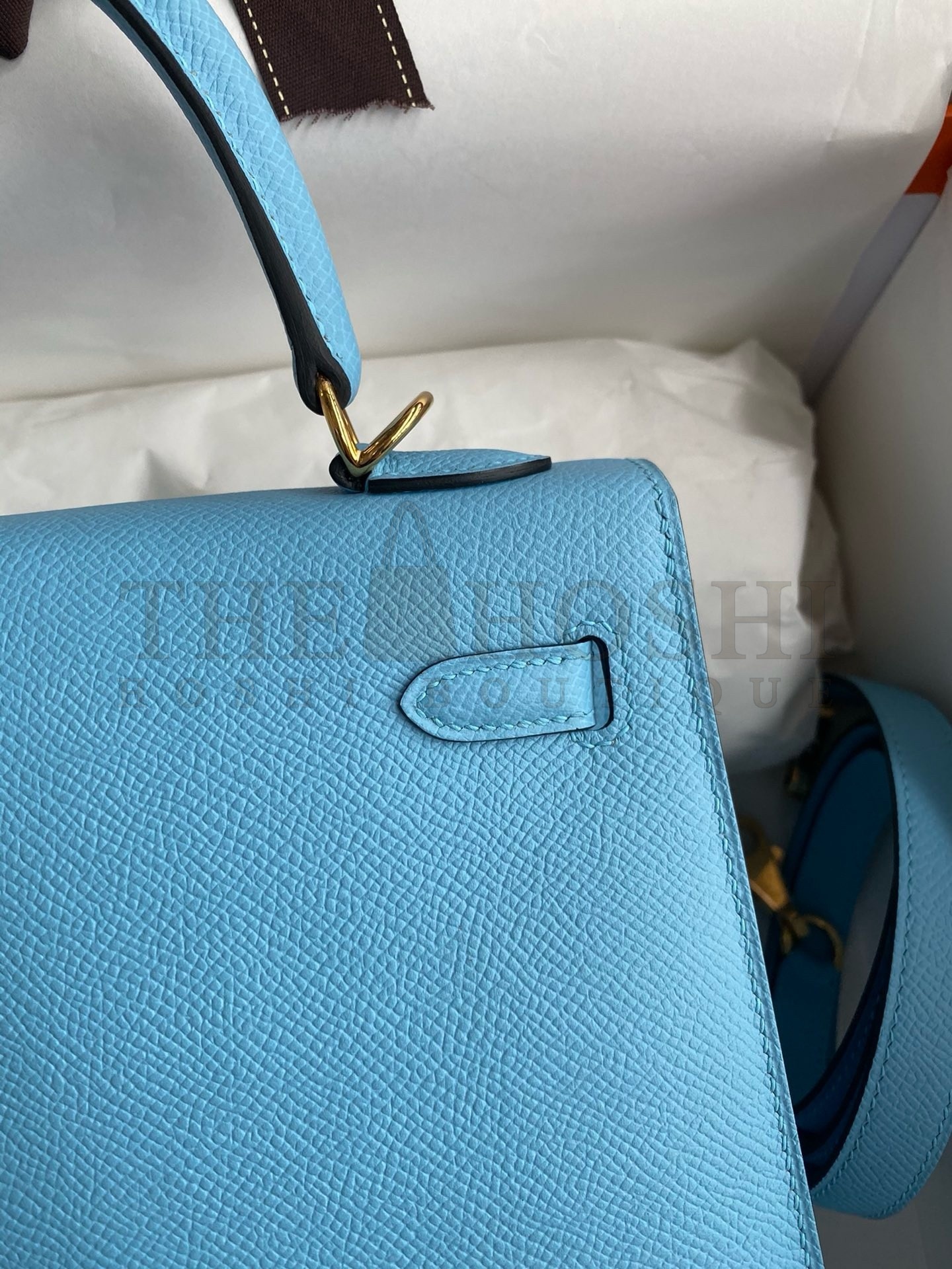 H**me5 Kelly Sellier 25 Handmade Bag In Blue Candy Epsom Calfskin Master Quality
