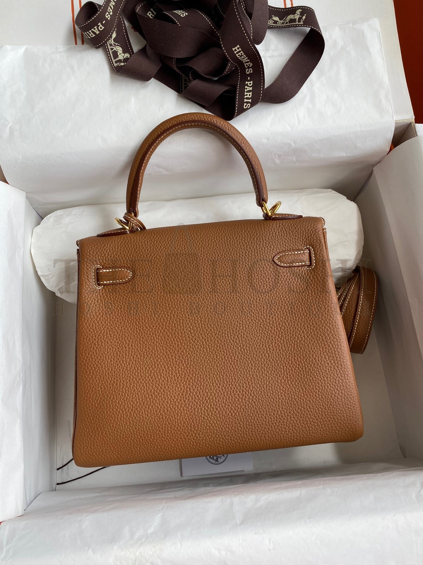 H**me5 Kelly Retourne 25 Handmade Bag In Gold Clemence Leather Master Quality