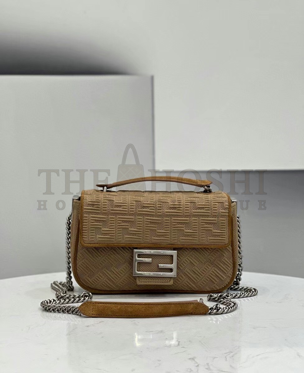 F**di Baguette Chain Midi Bag In Beige FF Fabric Master Quality