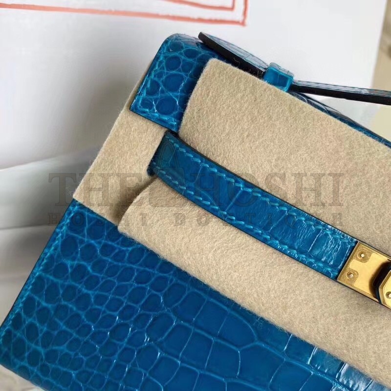 H**me5 Blue Izmir Shiny Alligator Crocodile Kelly Pochette Bag Master Quality