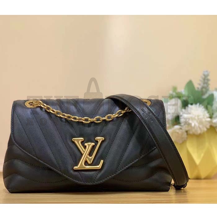 L0vis Vvtt0n LV Women New Wave Chain Bag MM Handbag Black Smooth Cowhide Master Quality