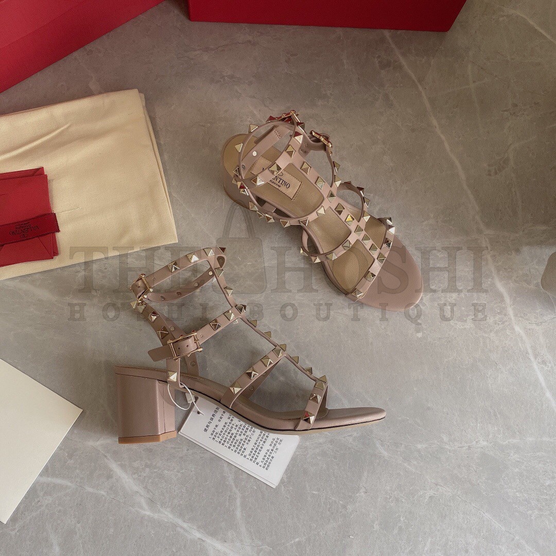 Va1e*ntin0 Rockstud Ankle Strap Sandals 60mm In Poudre Calfskin Master Quality