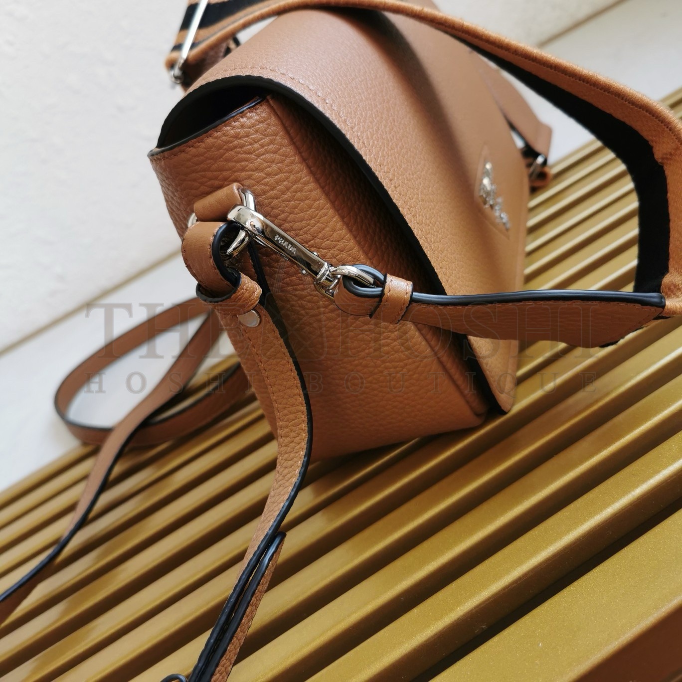Pra*a Flap Shoulder Bag in Brown Grained Leather Master Quality
