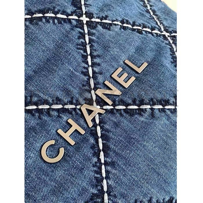 Ch**el Women CC 22  Handbag Stitched Denim Silver Metal Blue 20cm and 36cm Master Quality
