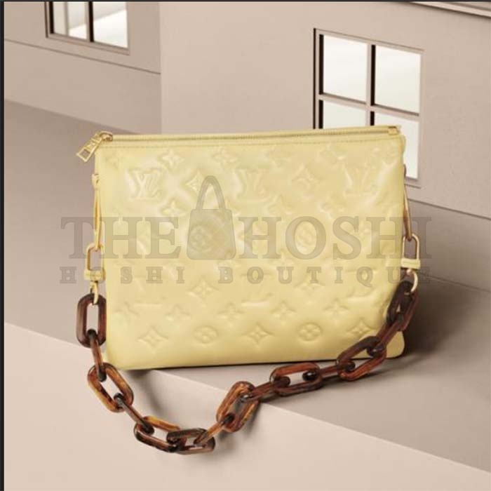 L0vis Vvtt0n LV Women Coussin BB Handbag Chic Yellow Varnished Calfskin Lambskin Cowhide-Leather M24560 Master Quality