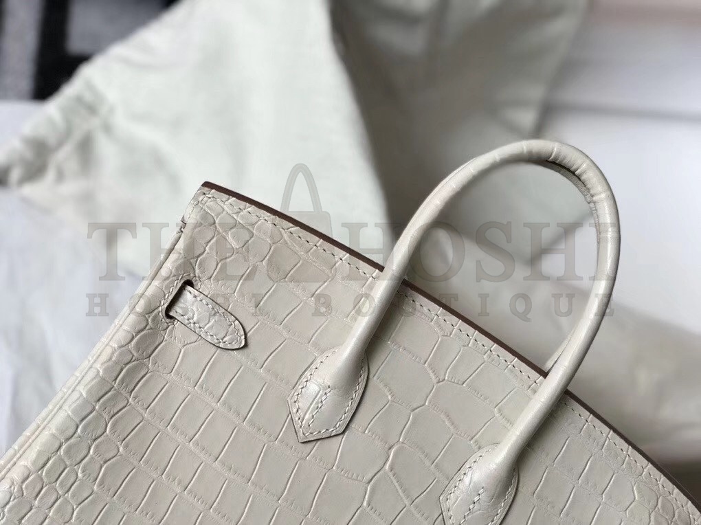 H**me5 Birkin 25cm Bag In White Embossed Crocodile Leather Master Quality