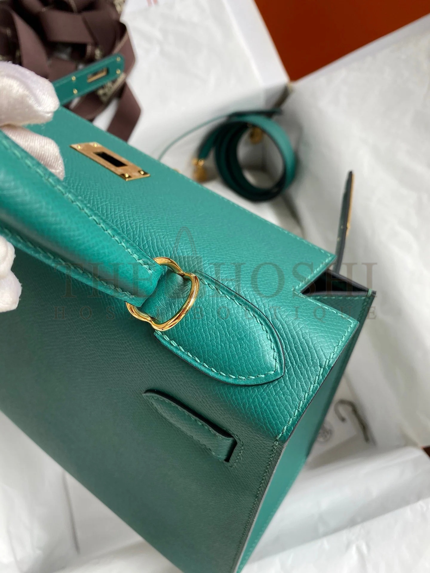 H**me5 Kelly Sellier 32 Handmade Bag in Malachite Epsom Calfskin Master Quality