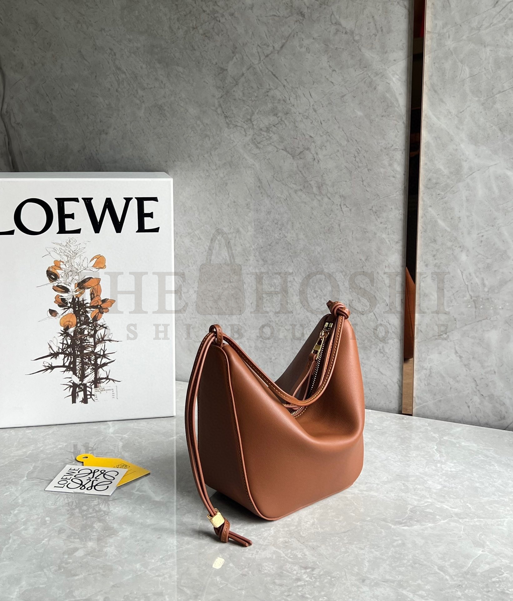 L0ew* Mini Hammock Hobo Bag in Brown Calfskin Master Quality