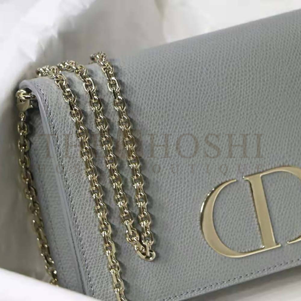 D10r Women 30 Montaigne 2-in-1 Pouch Stone Grained Calfskin-Silver Master Quality