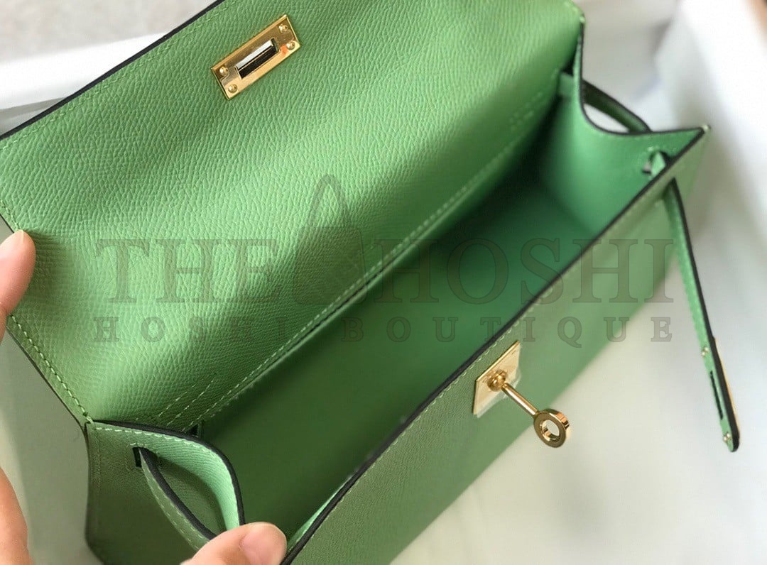 H**me5 Kelly Pochette Clutch Bag In Vert Criquet Epsom Leather Master Quality