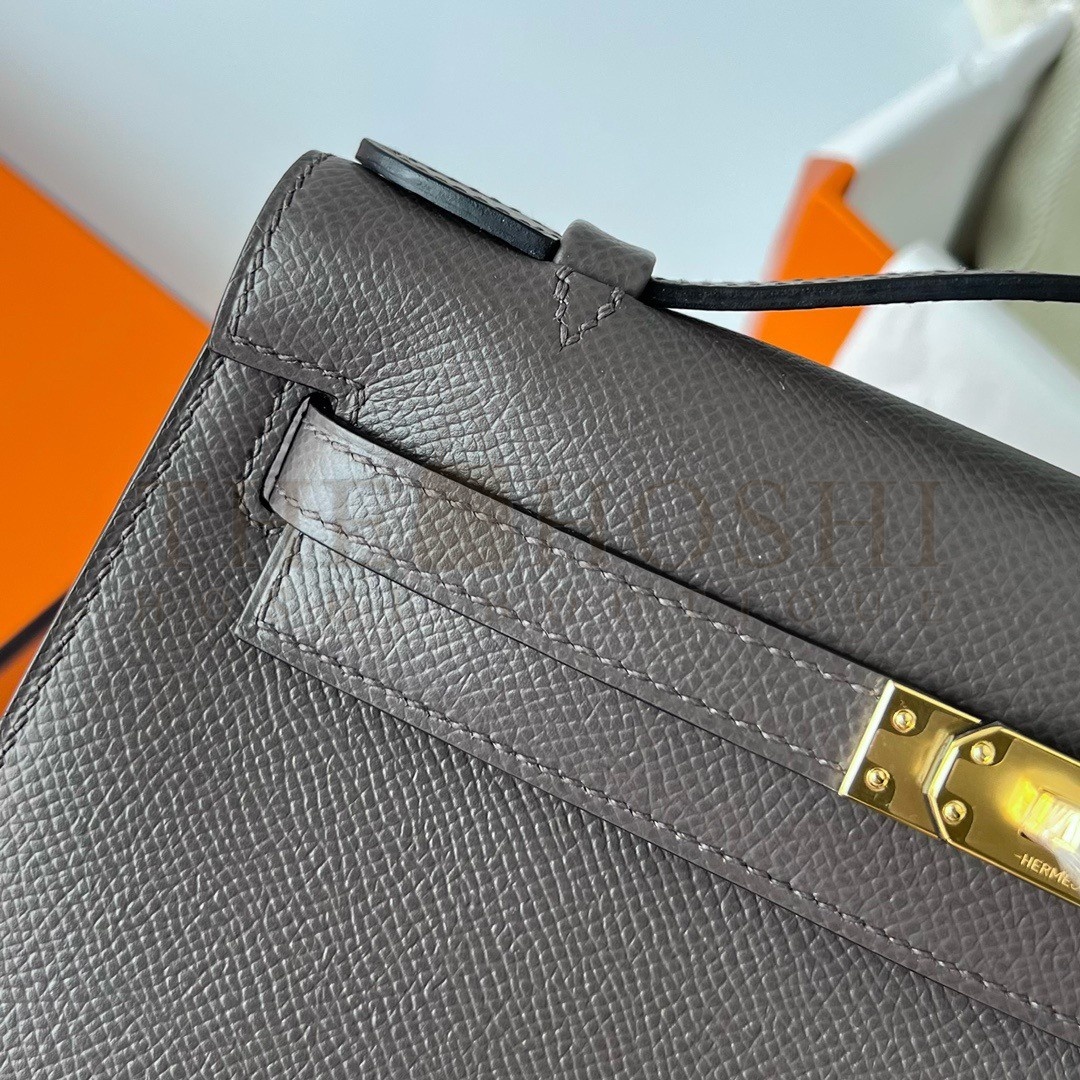 H**me5 Kelly Pochette Handmade Bag In Etain Epsom Calfskin Master Quality