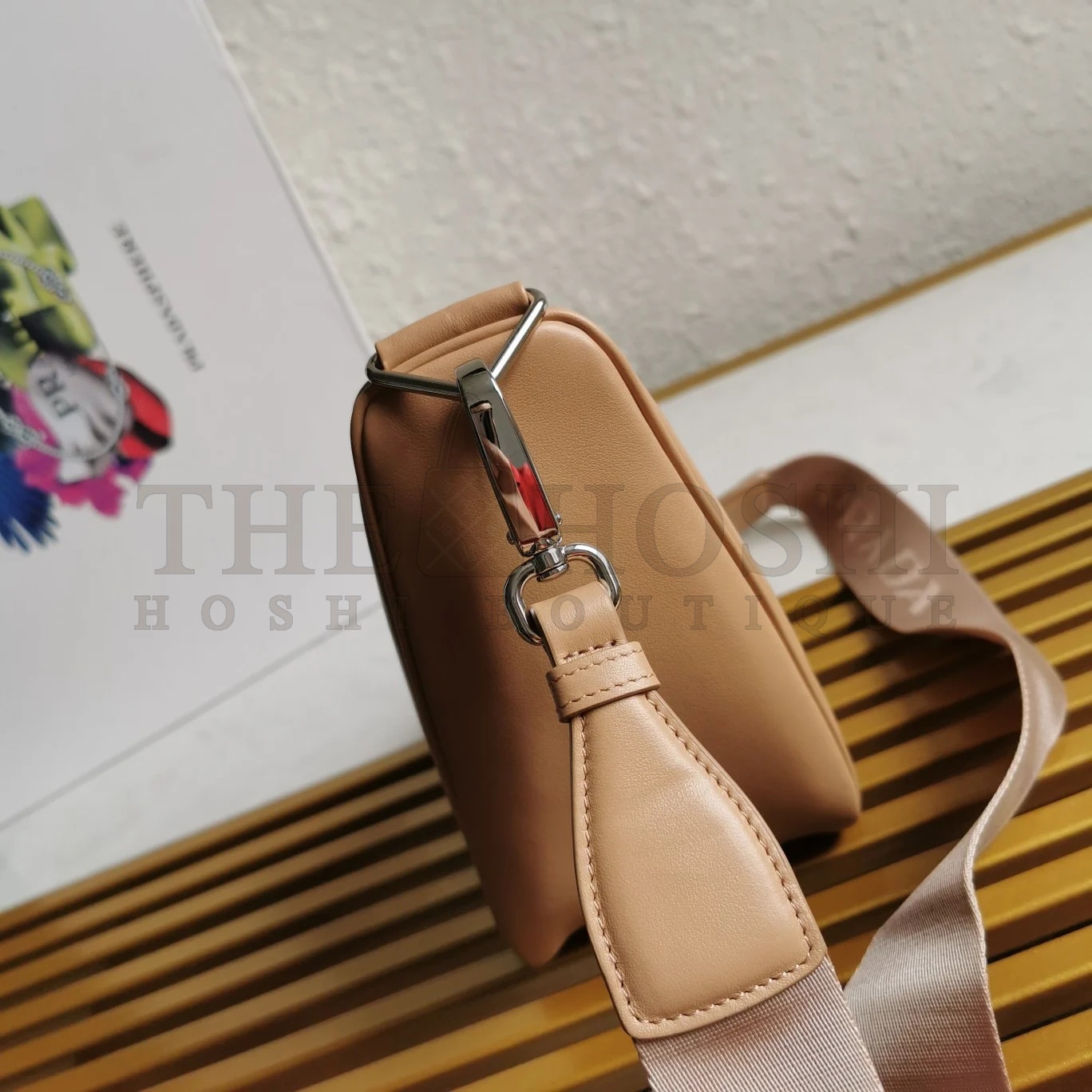 Pra*a Triangle Shoulder Bag In Beige Calfskin Master Quality