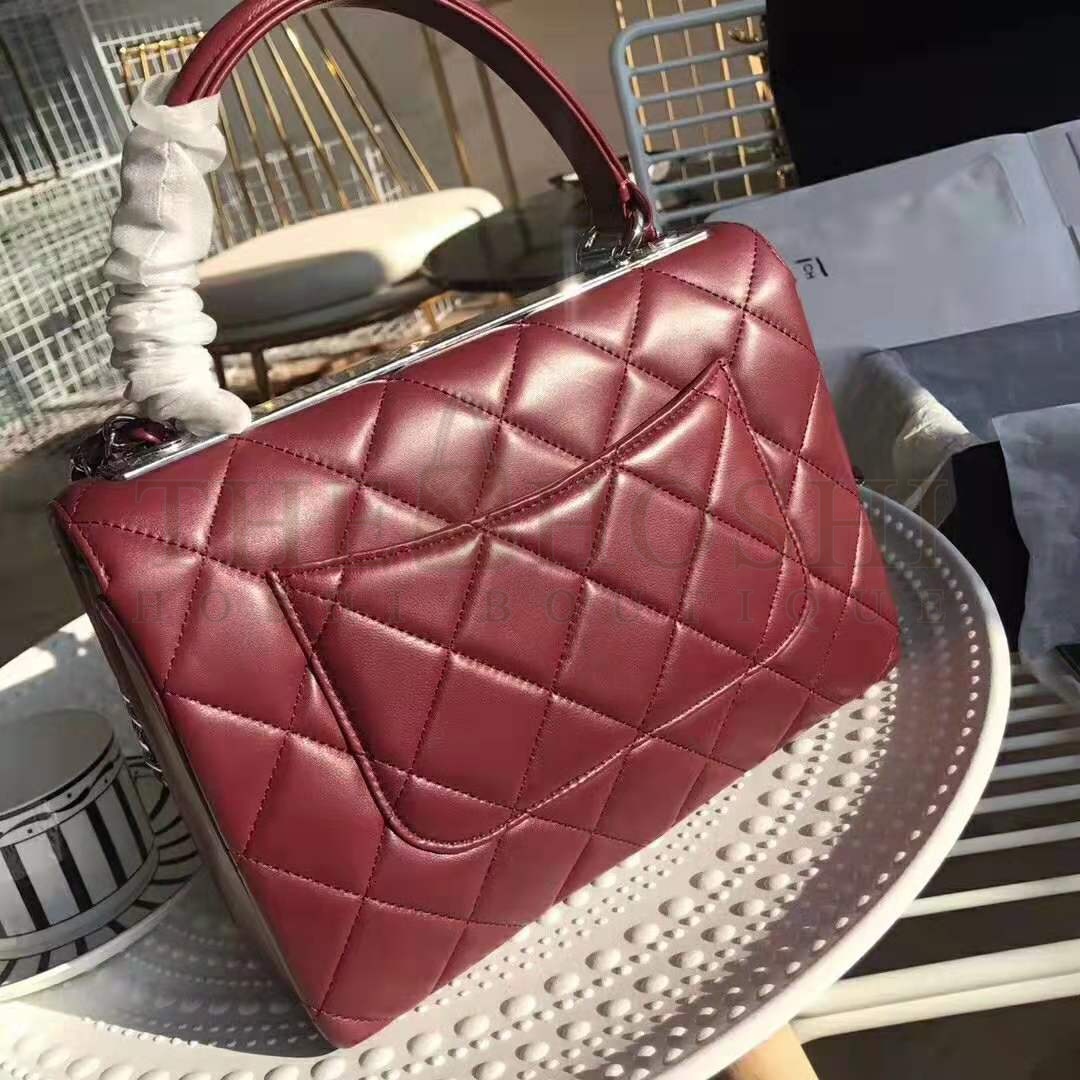 Ch**el Women Small Flap Bag with Top Handle in Lambskin Leather-Maroon Master Quality