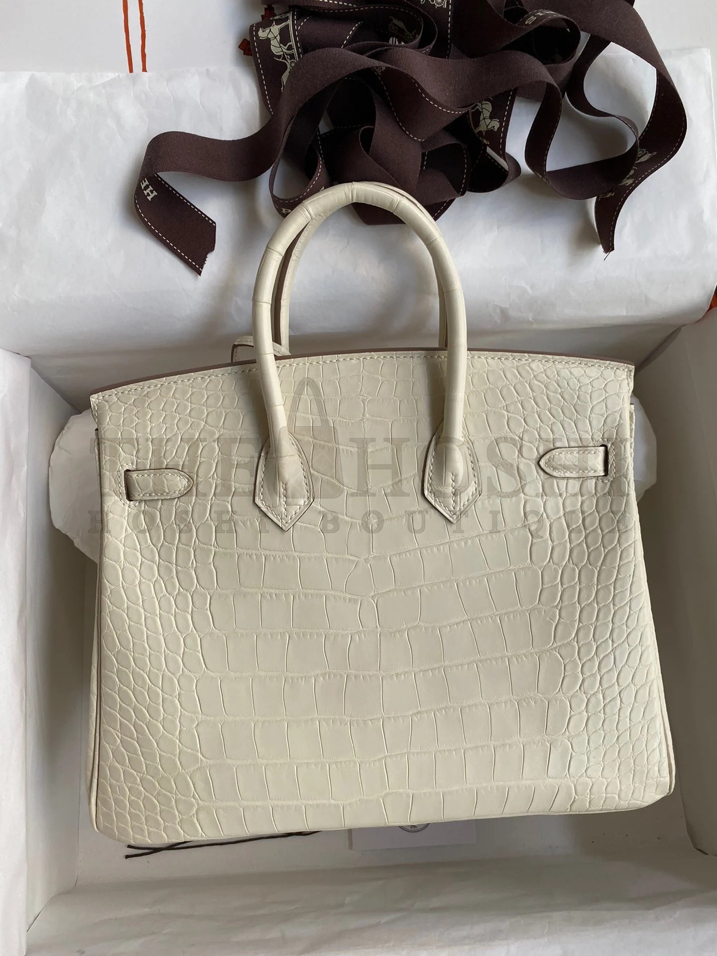 H**me5 Birkin 25 Retourne Handmade Bag In Nata Matte Alligator Leather Master Quality